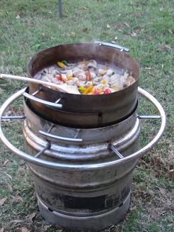 Using the lid to cook fajitas.