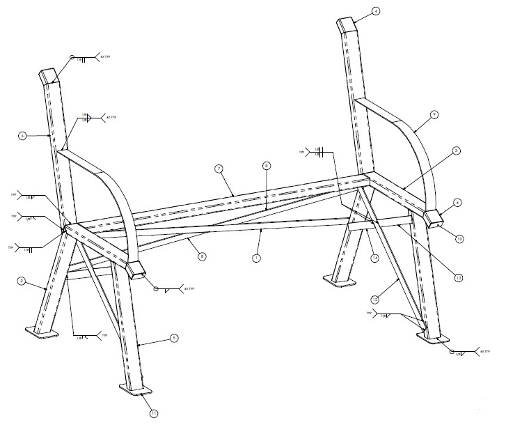 garden bench weldments