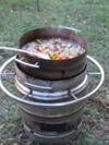 Using the lid to cook fajitas.