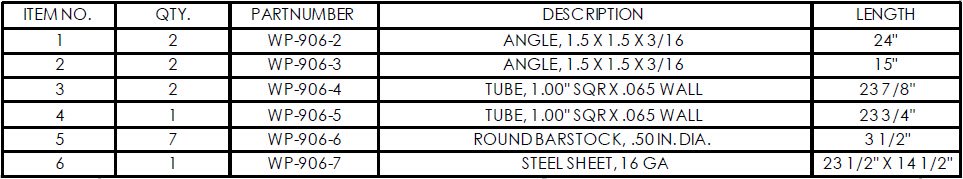 weldments parts list