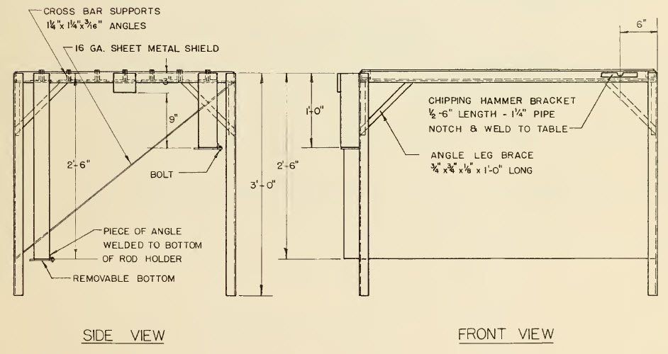 welding table front and side view